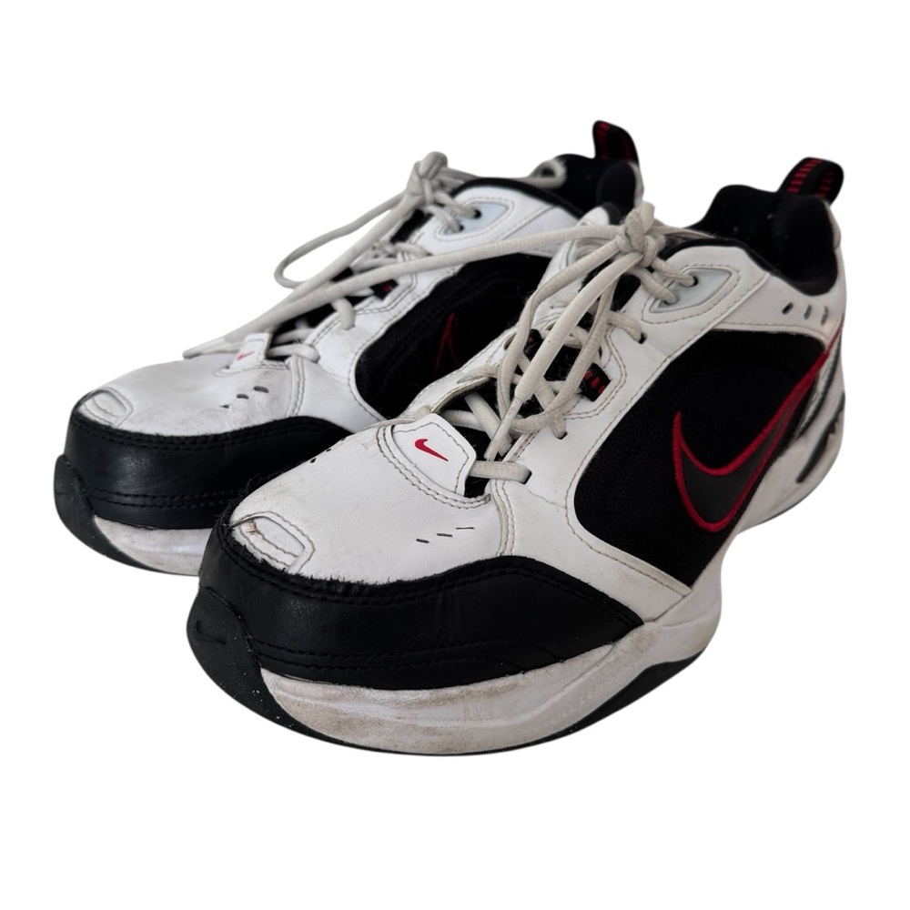 Nike Air Monarch Men's Black White Red Leather and Canvas Athletic Sneaker Shoes